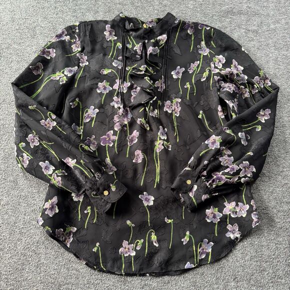 Lauren Ralph Lauren Ozarra Georgette Floral Print Mock Neck Top Womens Sz 4P - Picture 3 of 14